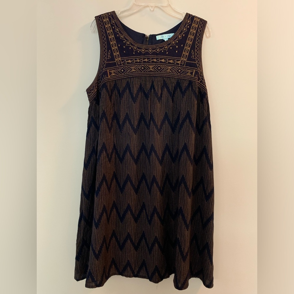 Navy and gold embroidered detail dress